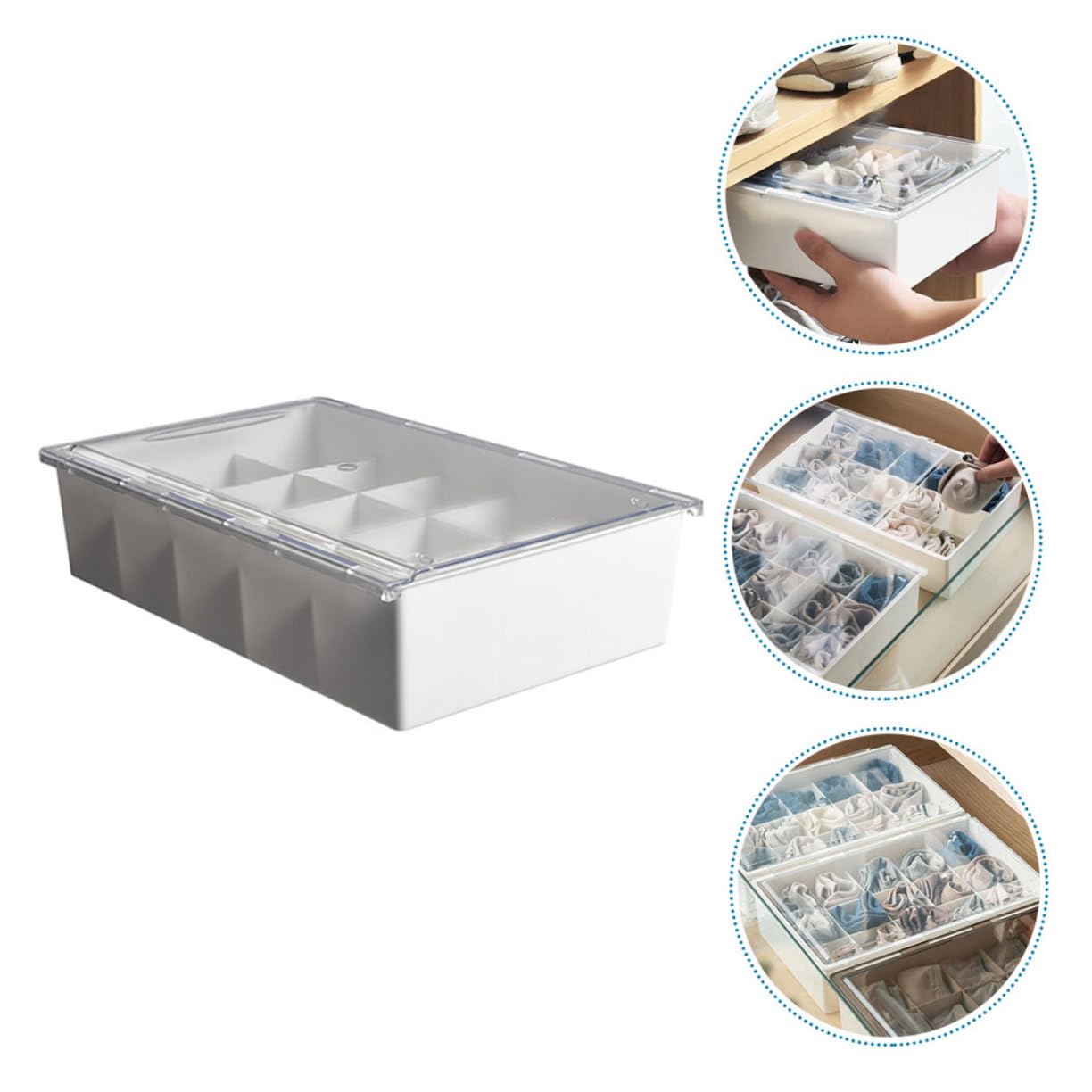 TOYANDONA Organizer per Calzini e 15 Scomparti a Griglie Multiple, Scatola Portaoggetti Coperchio, per Casa e Cassetti