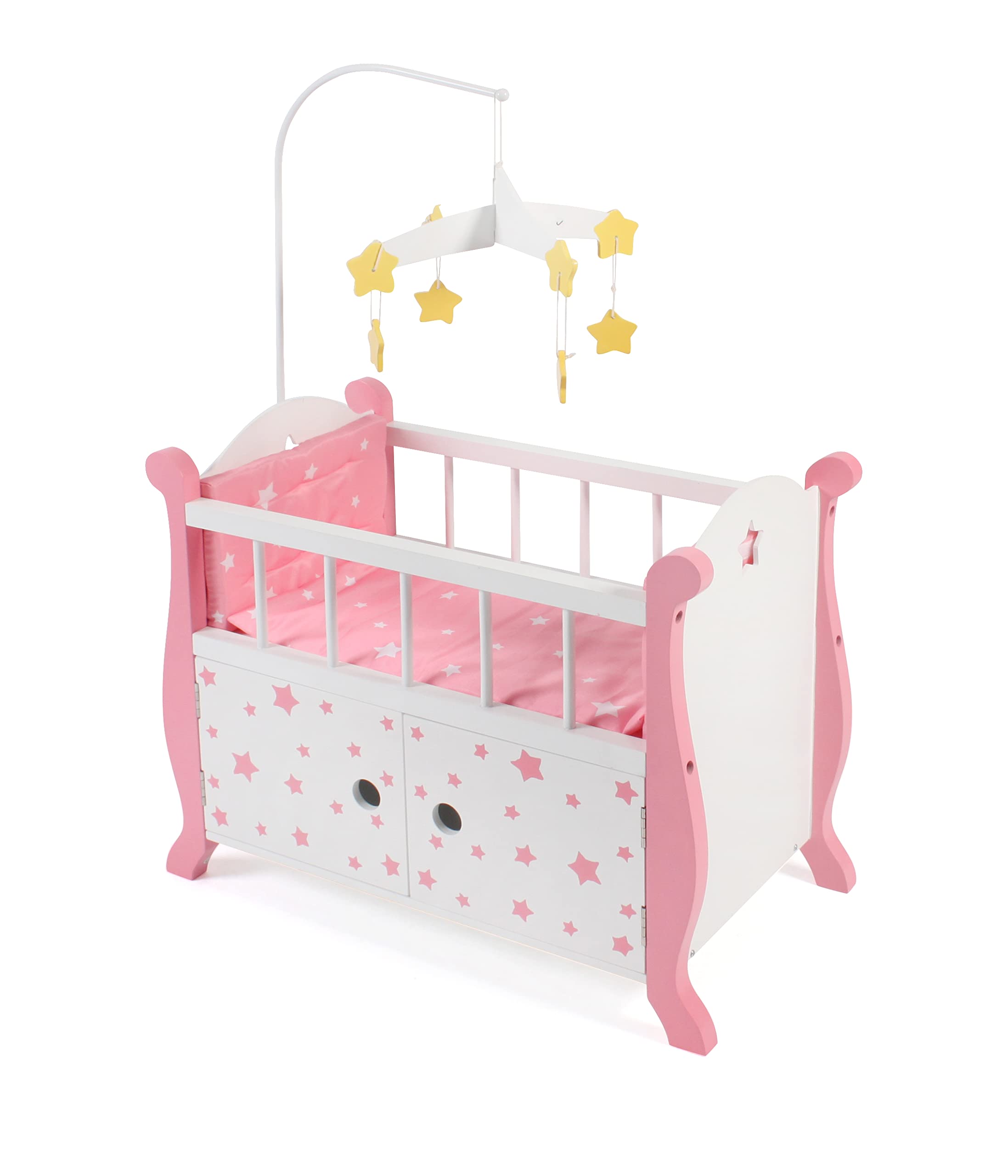 Bayer Chic 2000 - Letto per bambole con mobile, mobili per bambole, accessori per bambole, stelle rosa