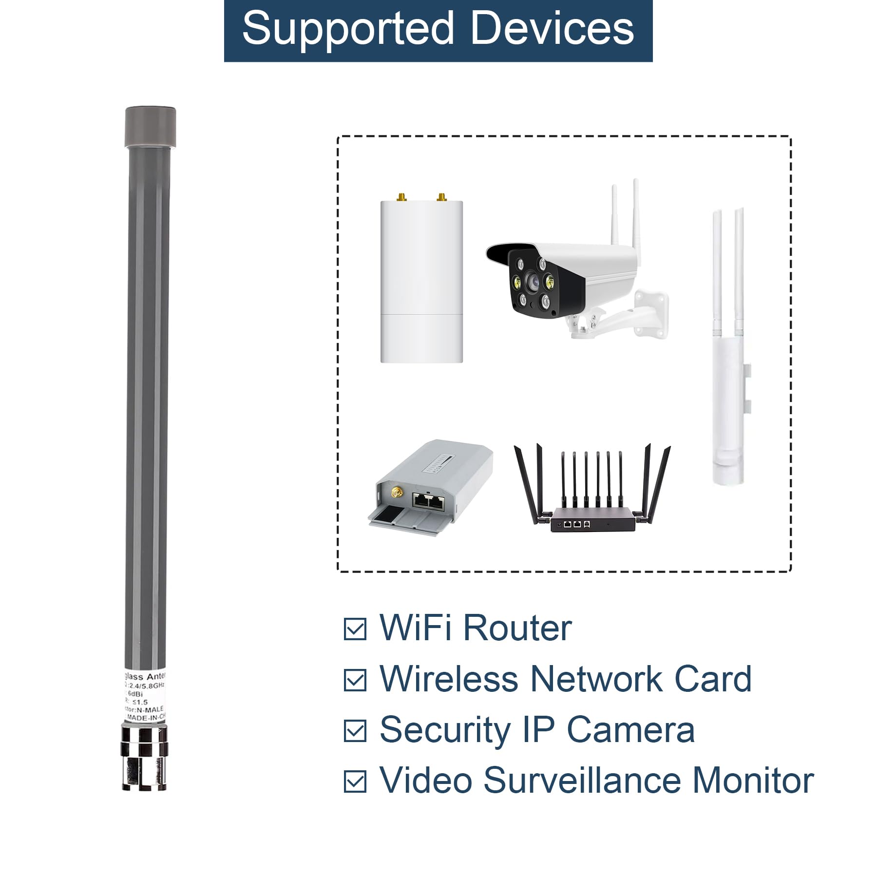 WiFi-Antenne, breite Abdeckung, Dualband, 2,4 G/5 GHz, Outdoor-Mini-Omni-Außenantenne, N-Stecker & RP-SMA, kabelloser WLAN-Adapter, 6 dBi W/3 m verlustarmes Kabel