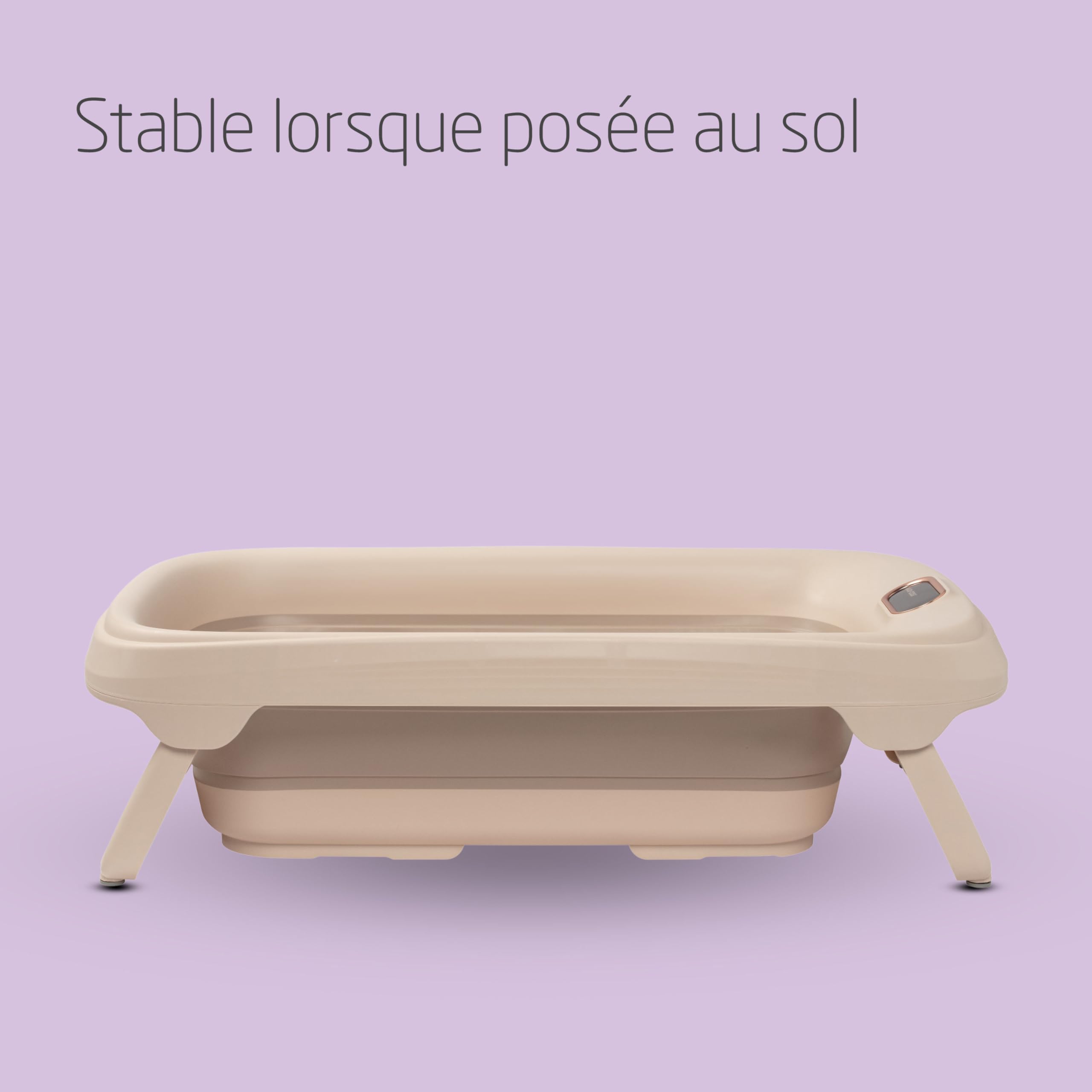 Maxi-Cosi Indigo Baignoire Pliable Bébé, 0-4 Ans, Baignoire Enfant Spacieuse, Thermomètre HighSense Intégré, Antidérapante, Crochet de Suspension Rétractable, Pliage à Plat, Muted Terra