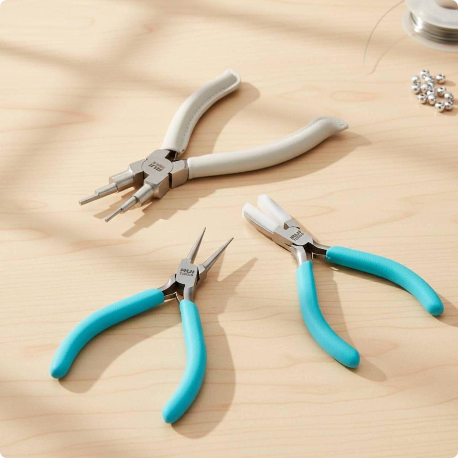 8 Pièces Pince Bijouterie Poignées Antidérapantes à Pointe Fine Finition Polie Pinces DIY pour Bijoutiers, Pince À Six Sections + Pince À Bec Courbé + Pince Coupante