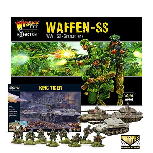 Wargames Delivered Bolt Action Miniatures - Waffen SS Troop Set and King Tiger Tank, World War 2 Miniatures Game, 28mm Miniature for Model War by Warlord Games