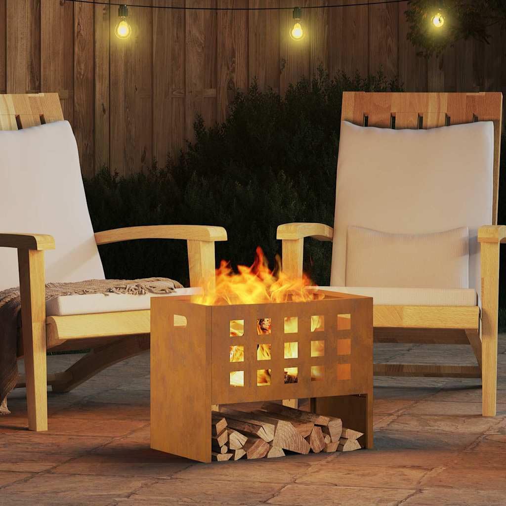 Cestino per focolare esterno portatile in acciaio per balcone e terrazza, moderno braciere 50 x 30 x 40 cm, colore marrone, ideale per campeggio e giardino con design aperto