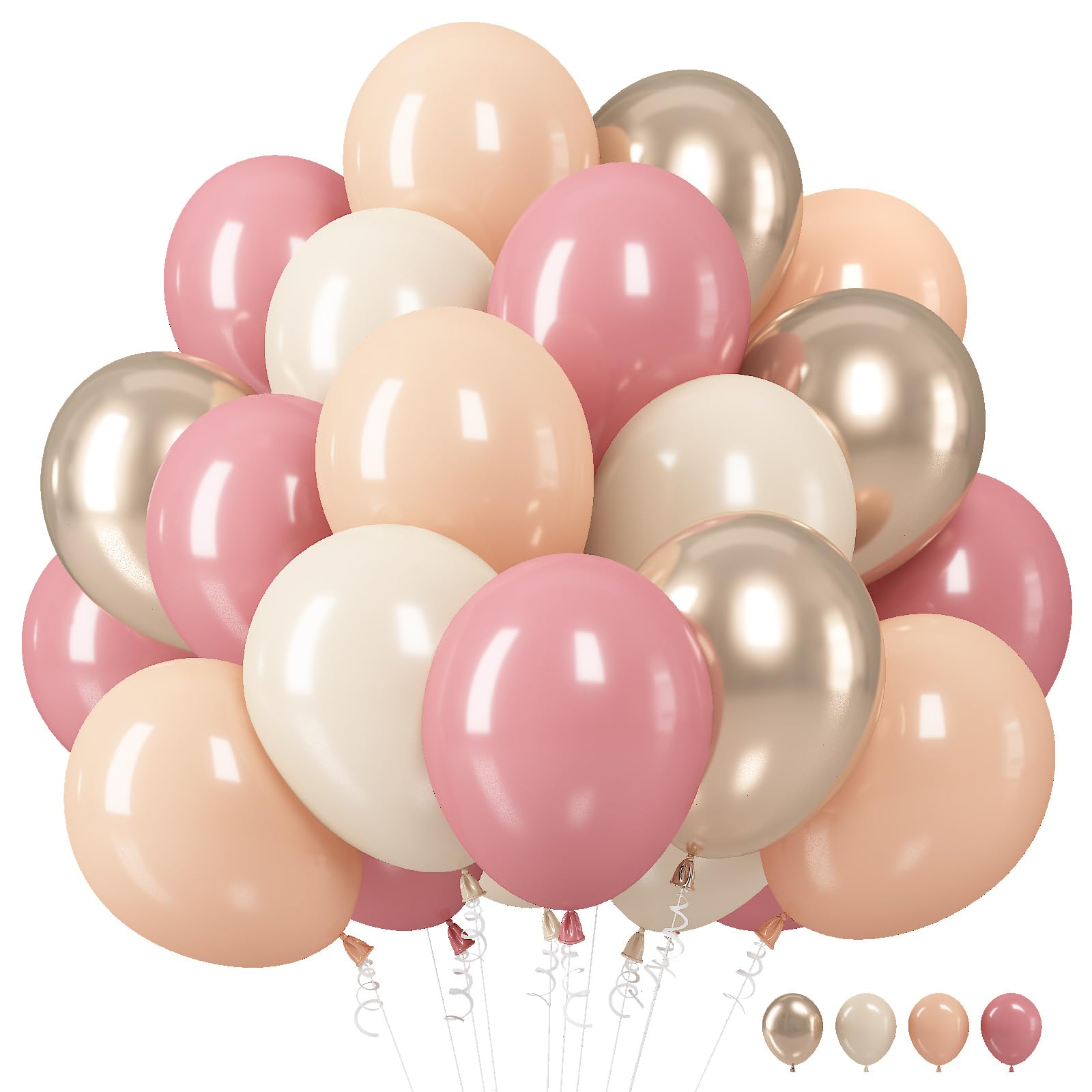 Retro Pink Beige Balloons Set, 12 Inch Dusty Pink Balloons Pink Gold Party Balloons Dark Gold Latex Balloons Boho Style Blush Pink Sand White Balloon for Baby Shower Girl Birthday Bridal Supplies