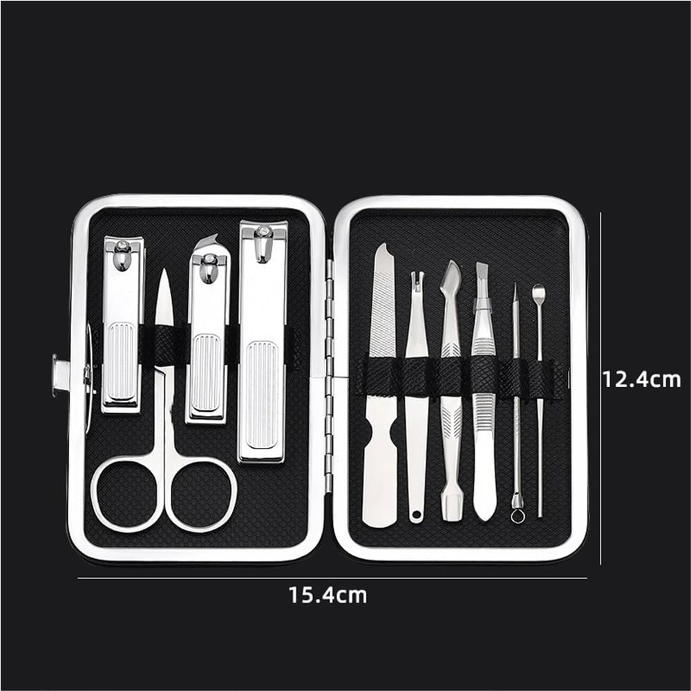Juego de cortaúñas Kit de manicura y pedicura, tijeras portátiles de acero inoxidable for uñas, 10 piezas, herramientas de manicura y realce, herramientas for el cuidado de las uñas con estuche de via