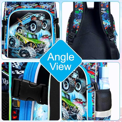 Image of WZLVO 3PCS Truck Bookbag for Boys, 16 inch Cool UV Printing Kids Preschool Backpack /School Bag with Clip-On Lunch Bag & Pencil Bag for Kids to Elementary - Truck Green