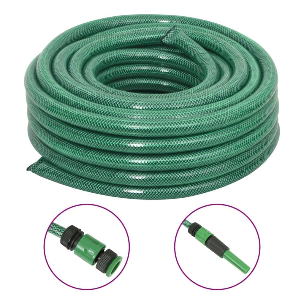 Tubo da giardino con set di accoppiamento, verde, 1,9 cm, 20 m, in PVC, flessibile, senza pieghe, con pistola a spruzzo, ugello, connettore, ideale per irrigazione, pulizia, lavaggio auto in