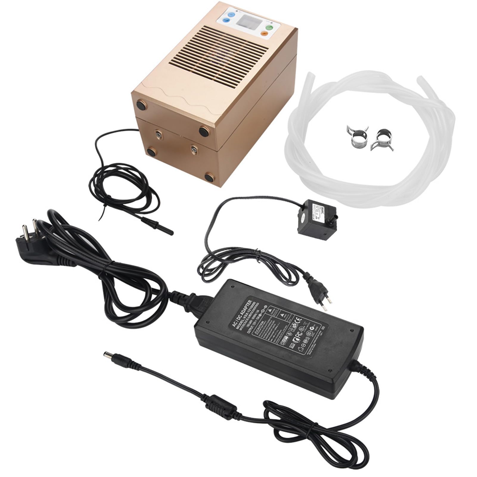 GLOGLOW Enfriador de Acuario con Ventilador Silencioso e Interruptor de Temperatura para Tanques de 10-20L (Refrigeración única Dorada de 70W)