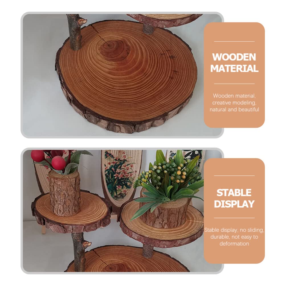UPKOCH 3 Tier Cupcake Stand Wood Tiered Tray Rustic Round Cake Stands Display Holder Farmhouse Dessert Tree Tower Wood Slices Plant Stand Wedding Centerpiece for Party