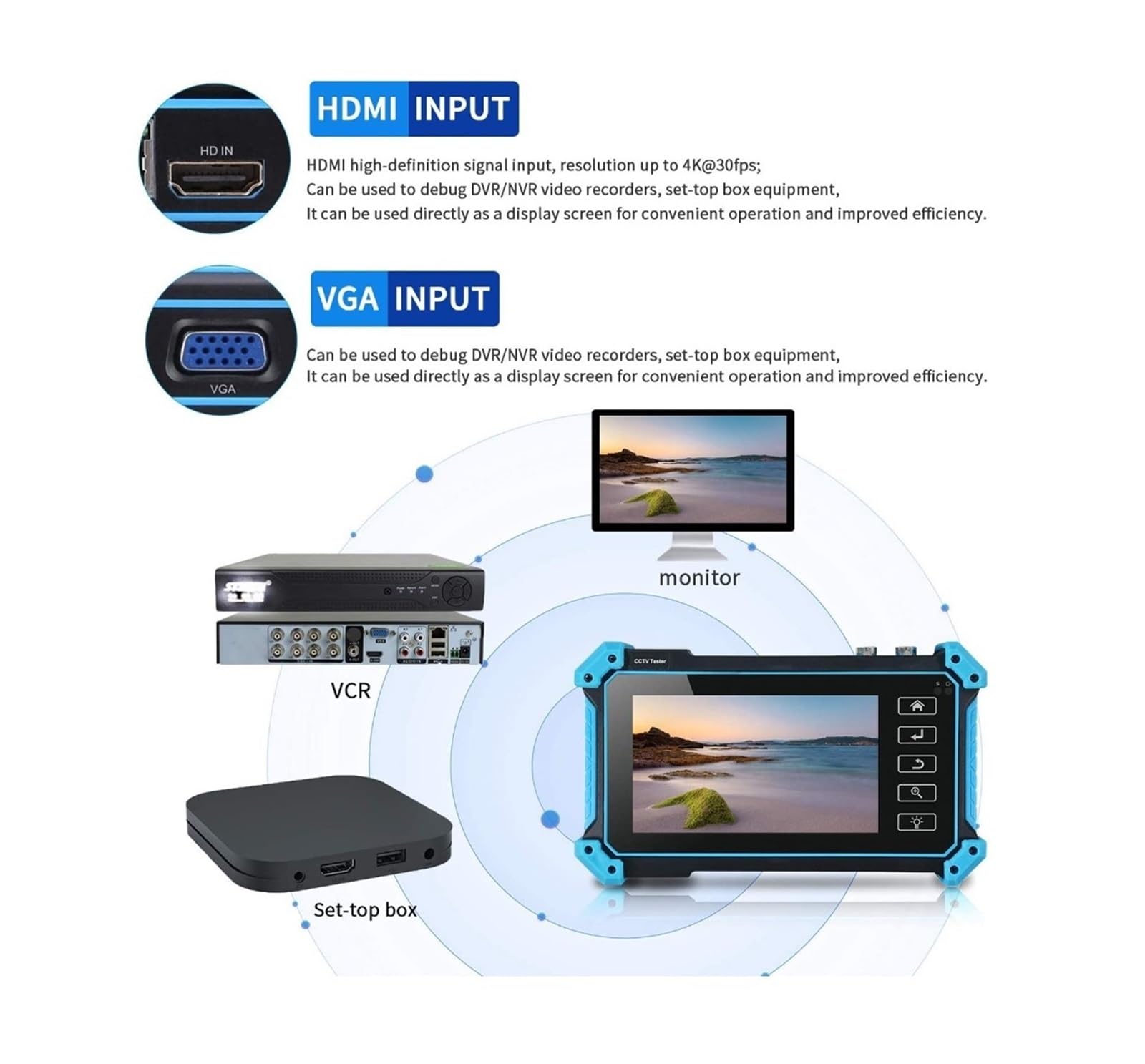 Testeur de vidéosurveillance, Testeur de caméra CCTV 5 en 1 caméras