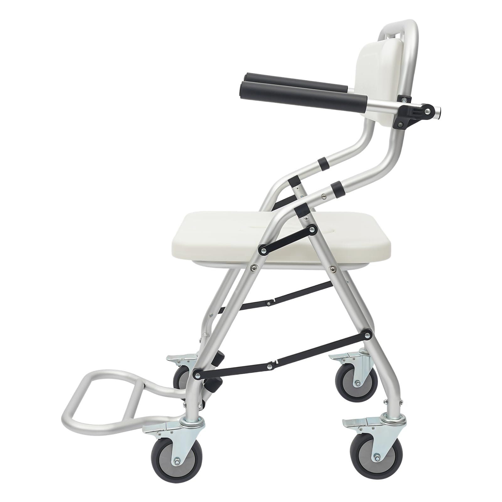 Silla de ducha plegable con ruedas, taburete de ducha para personas mayores con ruedas, impermeable y antideslizante, color blanco, montaje sin herramientas, capacidad de carga 150 kg