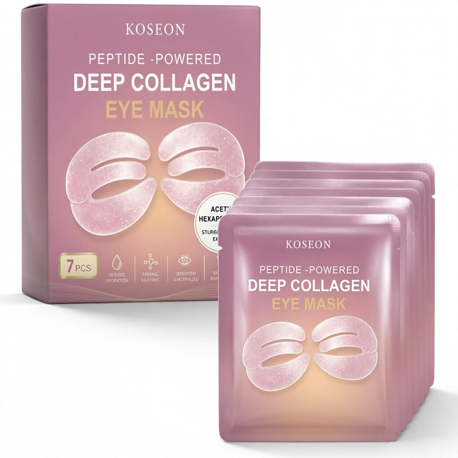 Collagen Eye Mask, 2026 New 7 PCS Peptide-Powered Deep Collagen Eye Mask, Under Eye Patches 360° Fit, Eye Mask with Collagen Peptide, Eye Patches for Puffy Eyes and Dark Circles