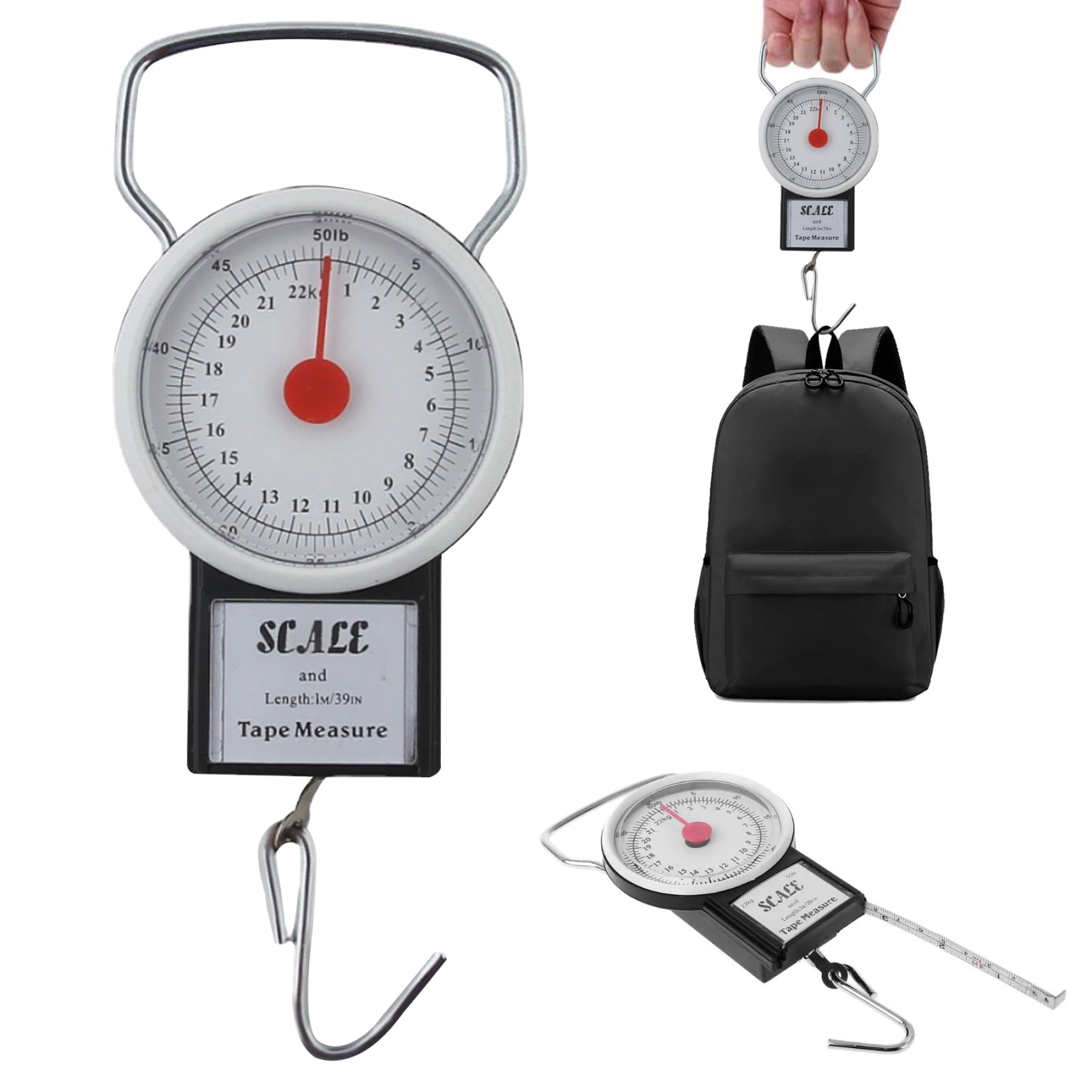 Luggage Scales, Manual Luggage Scale 22kg Portable Travel Scales for Luggage Weight Scale with 1m Tape and Adjustable Scale Hanging Suitcase Scales