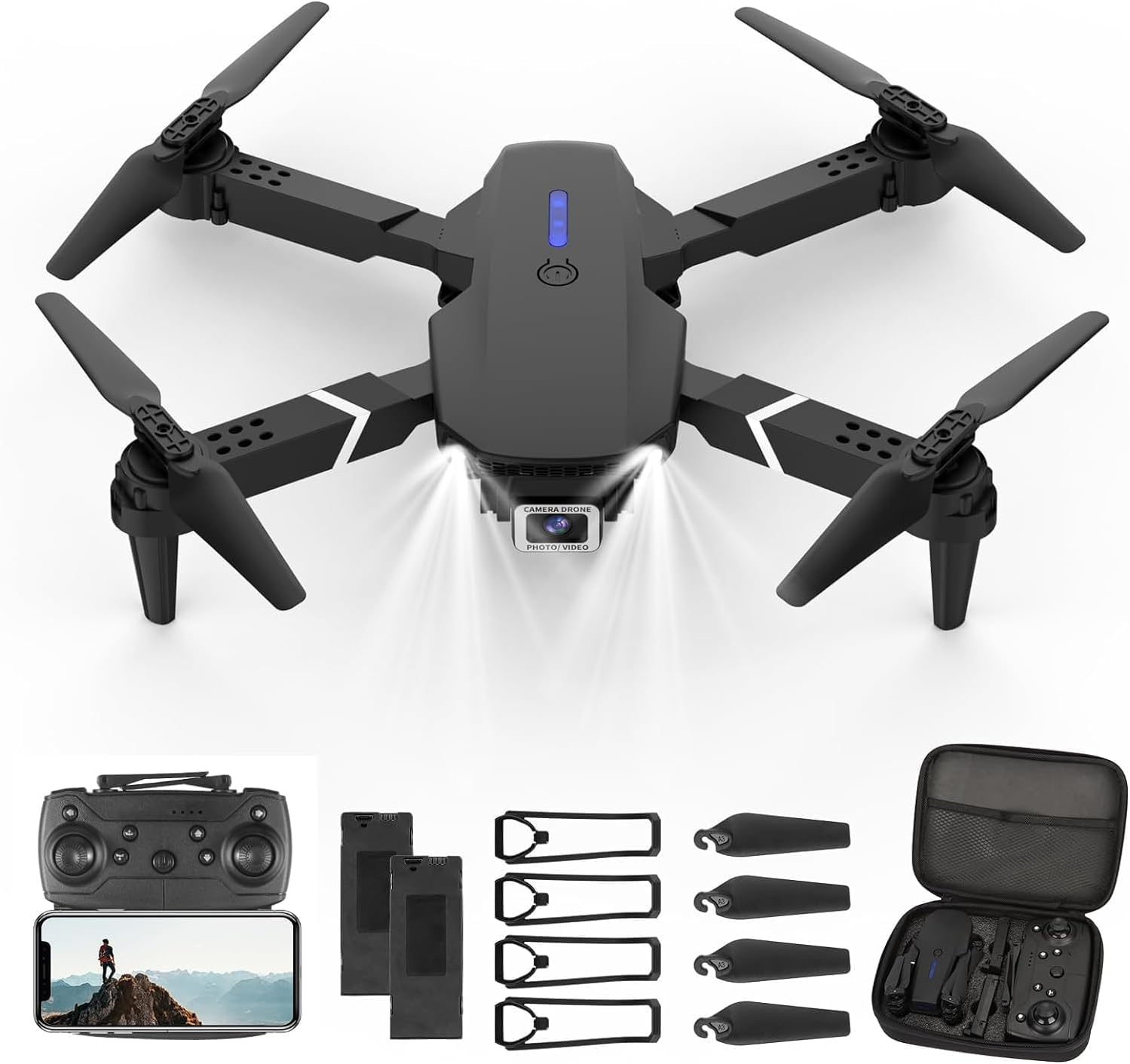 Drohne mit Kamera HD 4K,RC Faltbare FPV WiFi Live Ãœbertragung Drohne für Kinder Anfänger,2 Akku Lange Flugzeit,Headless Modus,Flugbahnflug,Hindernisvermeidung,One Key Start/Landen,Headless Modus