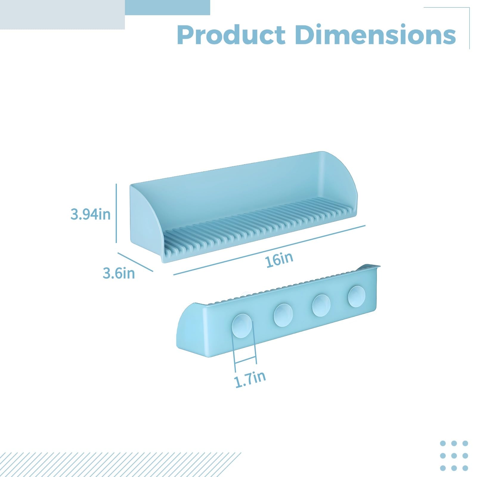 Organizer per giocattoli da bagno e paraspruzzi in silicone, 40,6 cm, con ventose, per vasca da bagno, design a scarico rapido per i più piccoli, blu