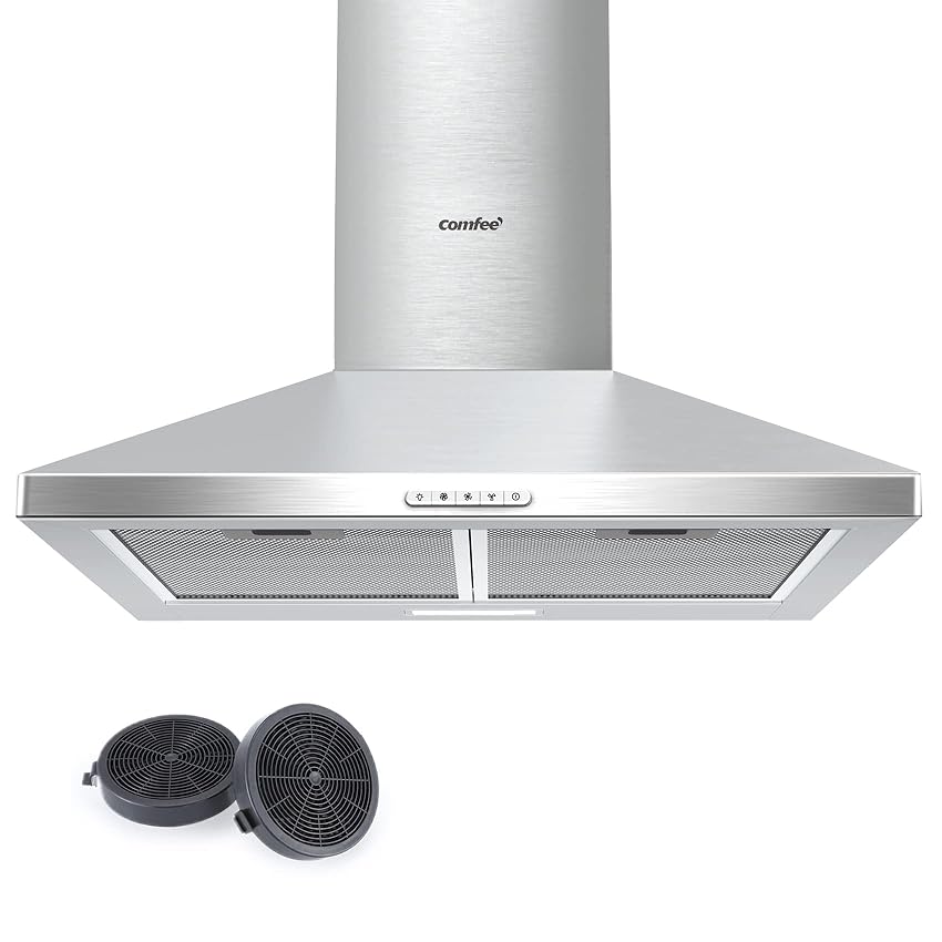 Immagine del prodotto COMFEE' Cappa Aspirante 60 cm PYRA17SS-60 Acciaio Inossidabile Cappa Cucina con LED, Sistema di Ricircolo e Canalizzazione e Filtri a Carbone