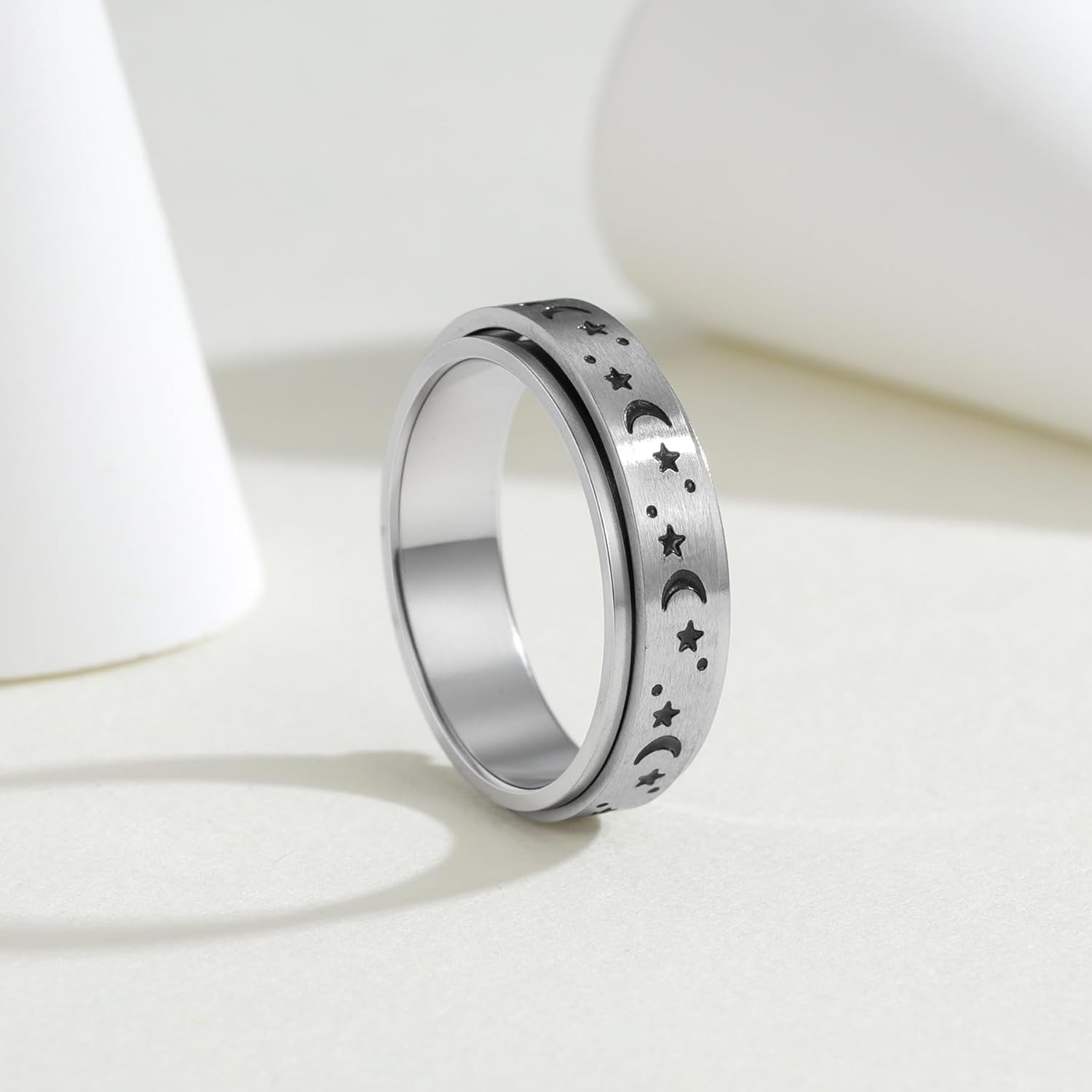 Womens Fidget Rings Anxiety Spinner Ring for Women Stress Relief Ring for Adults Titanium Steel Rings - Image 3