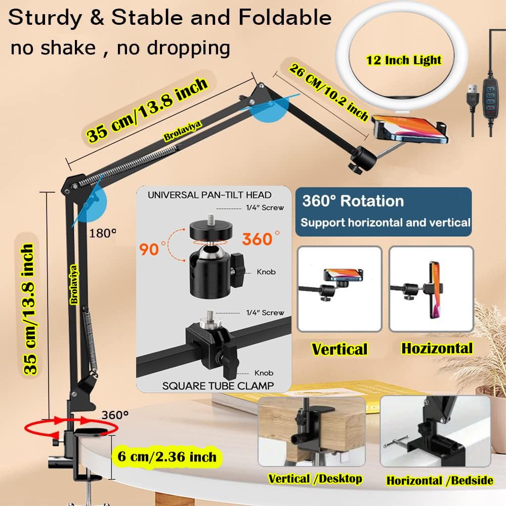 BROLAVIYA Video Light Stand - Ring Light & Extendable Arm -6