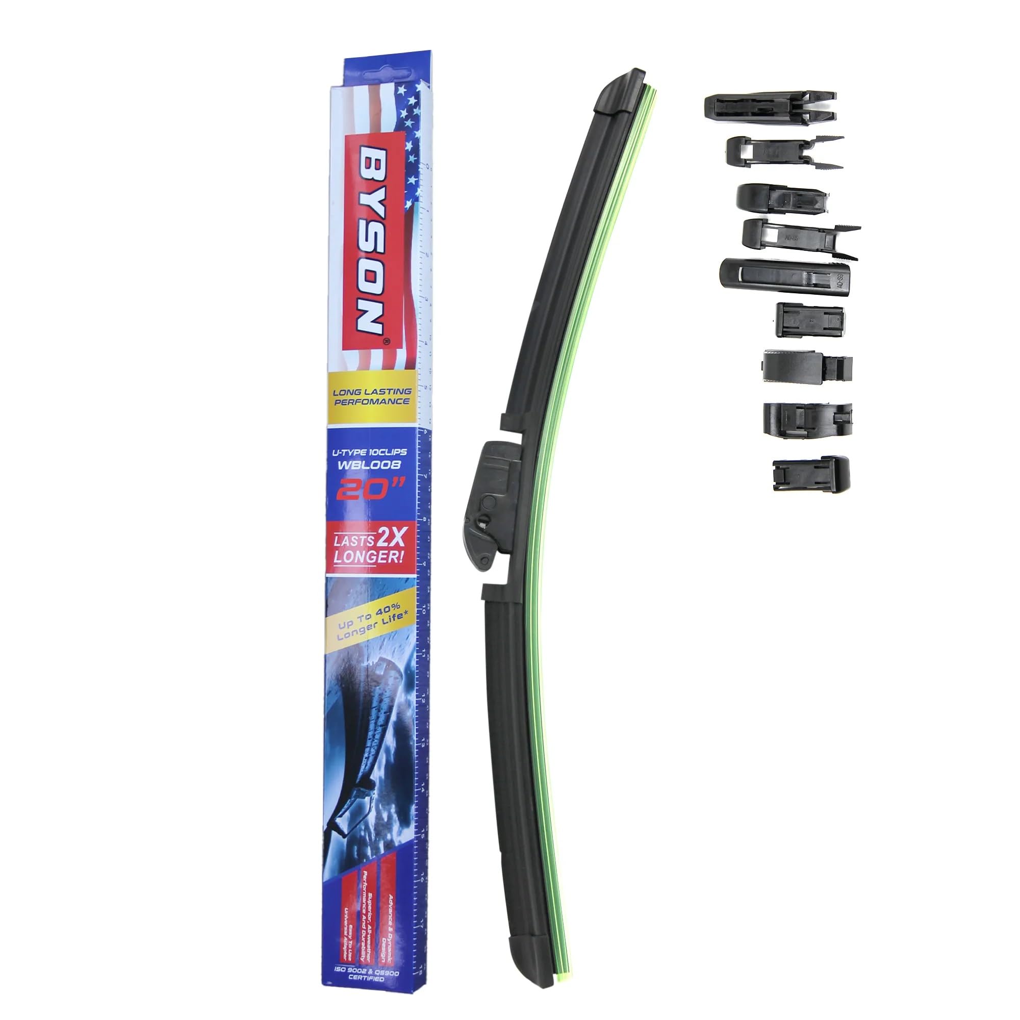 Byson All Season car Windshield Wiper Blade U-Type with 8 Clips for all car brands (20 inch)