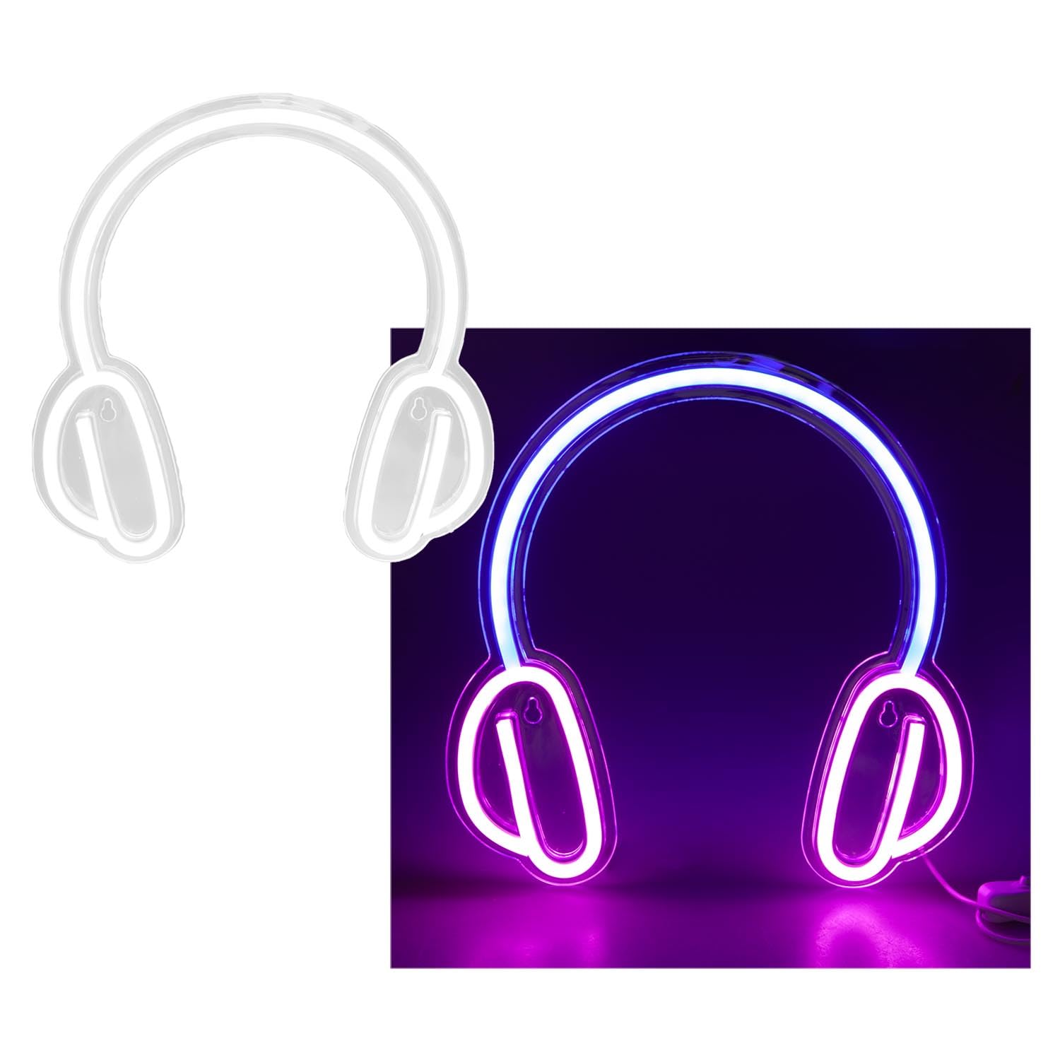 VFM e-Store - Headphone Mancave Neon Light - Usb Powered - Gift Ideas, Presents for Dad - Multi - 28cm X 28cm