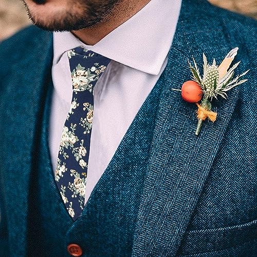 Image of Mantieqingway Floral Ties for Men Skinny Cotton Tie Flower Necktie
