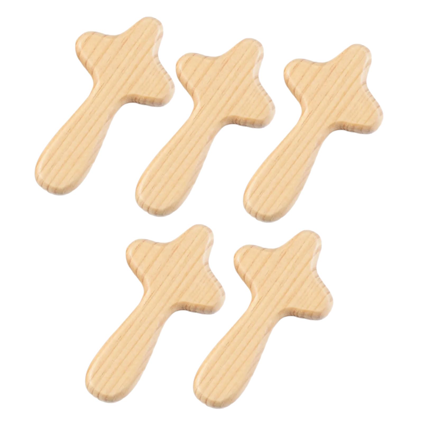 YPBEW 5Pcs Spiritual Decors Wood Holding Crosses Wood Crosses for Prayer Miniature Pocket Religious Decors Holding