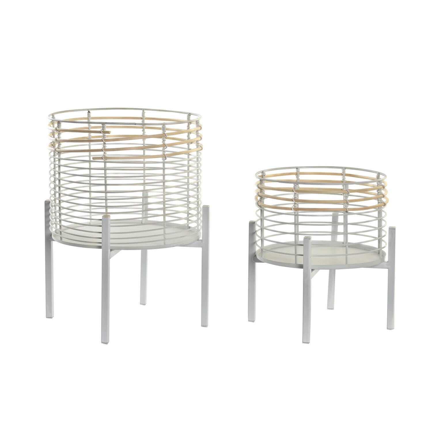 Macetero set 2 metal ratan cache-pot design artisanal blanc