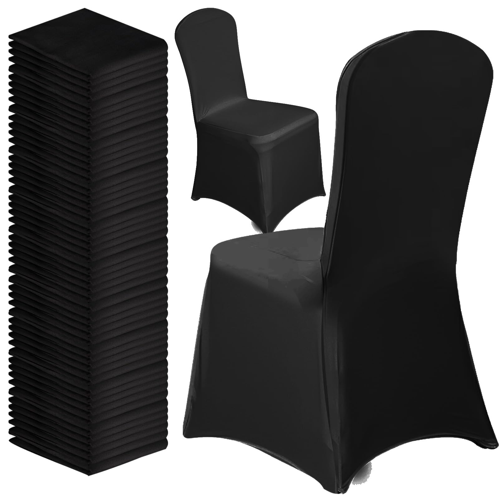 Photo 1 of 50pcs Black Stretch Spandex Chair Cover, Chair Covers for Wedding, Universal Fitted Chair Cover Protector for Party, Banquet, Event, Hotel?Black?