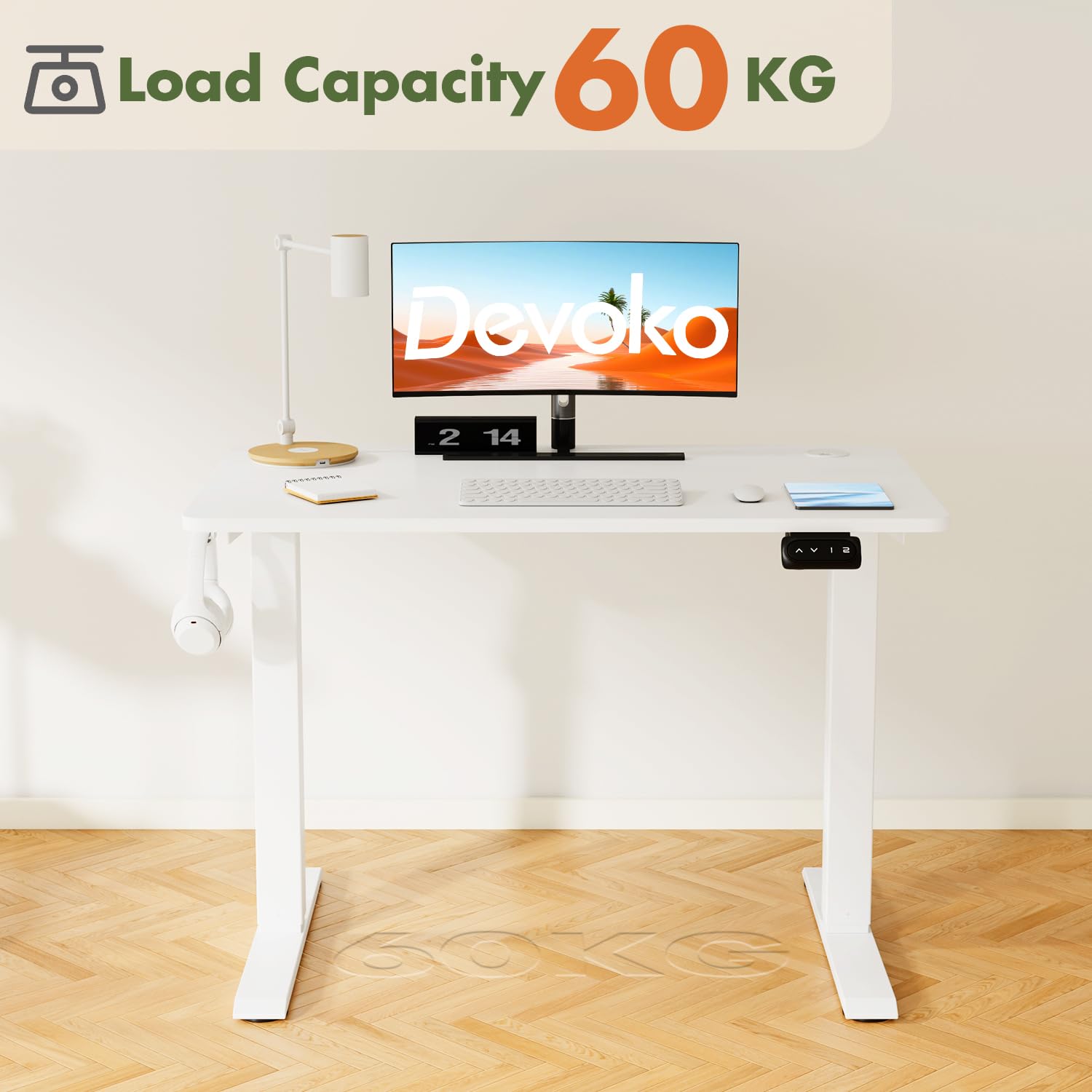 Scrivania Elettrica Regolabile 100x60 Cm - Altezza 71-119 Cm, 2 Memorie, Gancio Per Cuffie - Foto 11