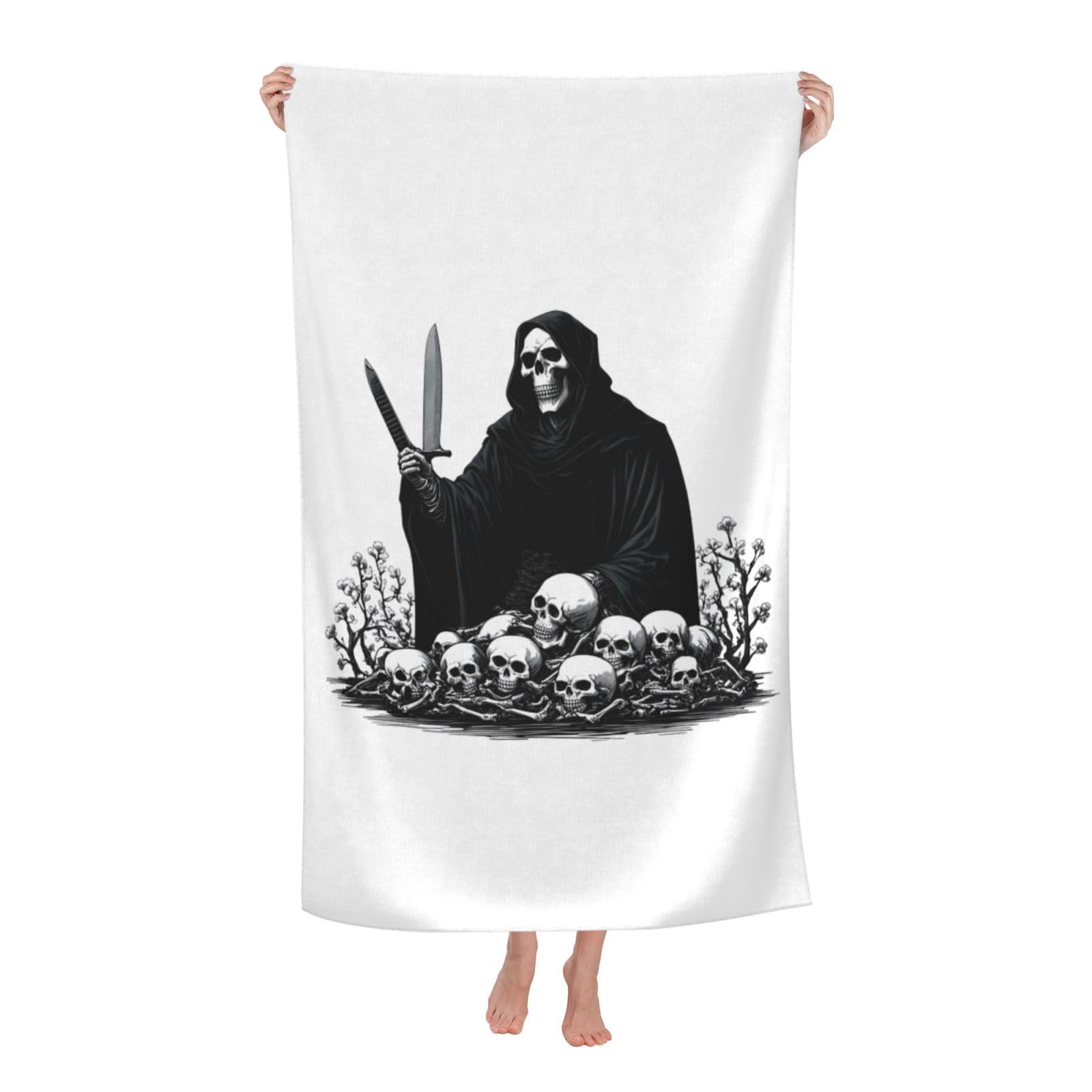 Pojknbv White Halloween Posable Skeleton Skull Print Oversized Adult Beach Towel Quick-Dry Comfortable Lightweight Travel Pool Camping