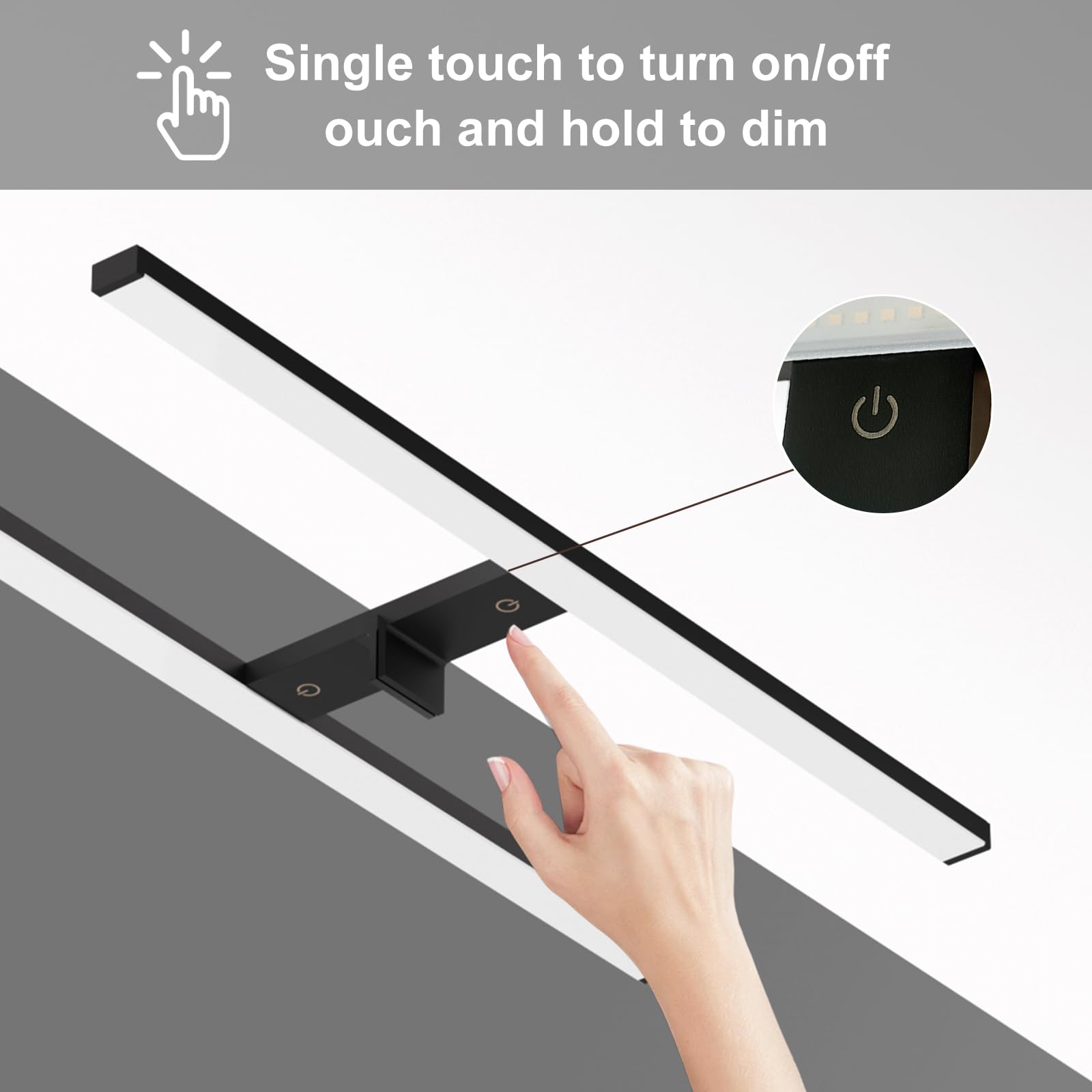 DEELUX Led Spiegelleuchte Mit Touch-Schalter 60cm Dimmbar 15W 4000K Neutralweiß 600mm Wandlampe Badezimmer Schwarz