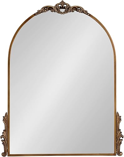 Miniatura 8 de Kate and Laurel Myrcelle - Espejo tradicional arqueado, 21 x 26 pulgadas, dorado, espejo de arco decorativo con detalle de guirnalda ornamentada a