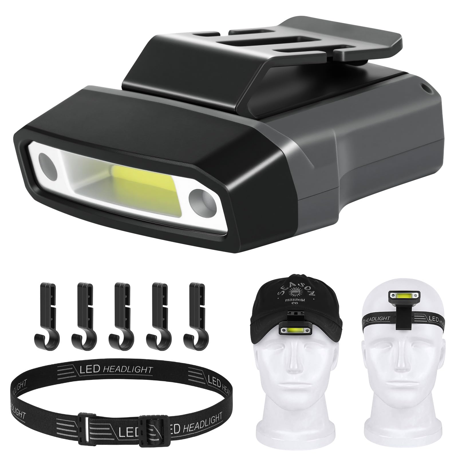 HOTUT Head Torch Rechargeable, Clip on Cap Visor Light, Super Bright Headlamp with 5 Light Modes, LED Headlight with Motion Sensor Control, Waterproof & Lightweight, for Fishing Running Camping Hiking