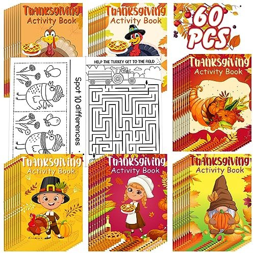 Maitys 60 Pcs Thanksgiving Activity Books for Kids Bulk Fall