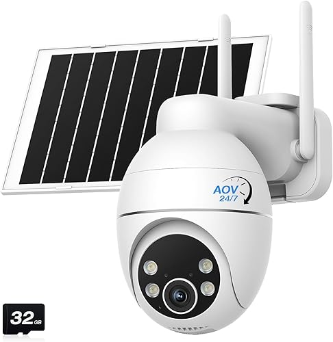 Cámara solar inalámbrica para exteriores, visión nocturna a color 2K, AOV (siempre en video) cámara de seguridad inalámbrica para exteriores,