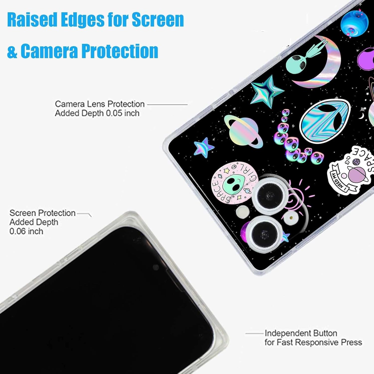 Compatible with iPhone 13 Case, Aesthetic Trippy Alien Space Planet Stars Black Pattern for iPhone Case Girls Boys, Soft TPU Transparent Trendy Clear Case for iPhone 13