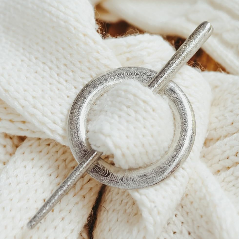 Handmade Wool Scarf Ring and Pin - Small Scarf Slide for Women - Metal Shawl Clip for Knitted Fabric Scarves - By House of Morgan Pewter2