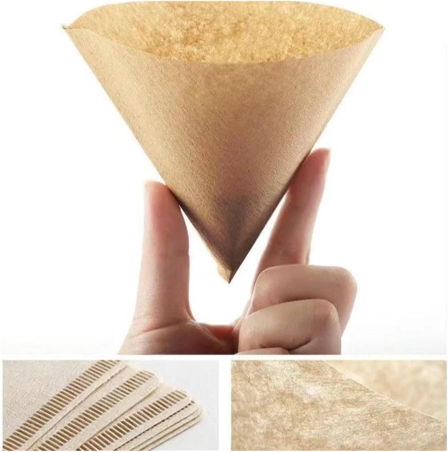 2000pcs Coffee Filter Paper Unbleached Natural Bamboo Fiber Filter Screen Disposable Conical For Manual Portable Coffee Machine(Brown 500PCS,V01(1-2 servings))