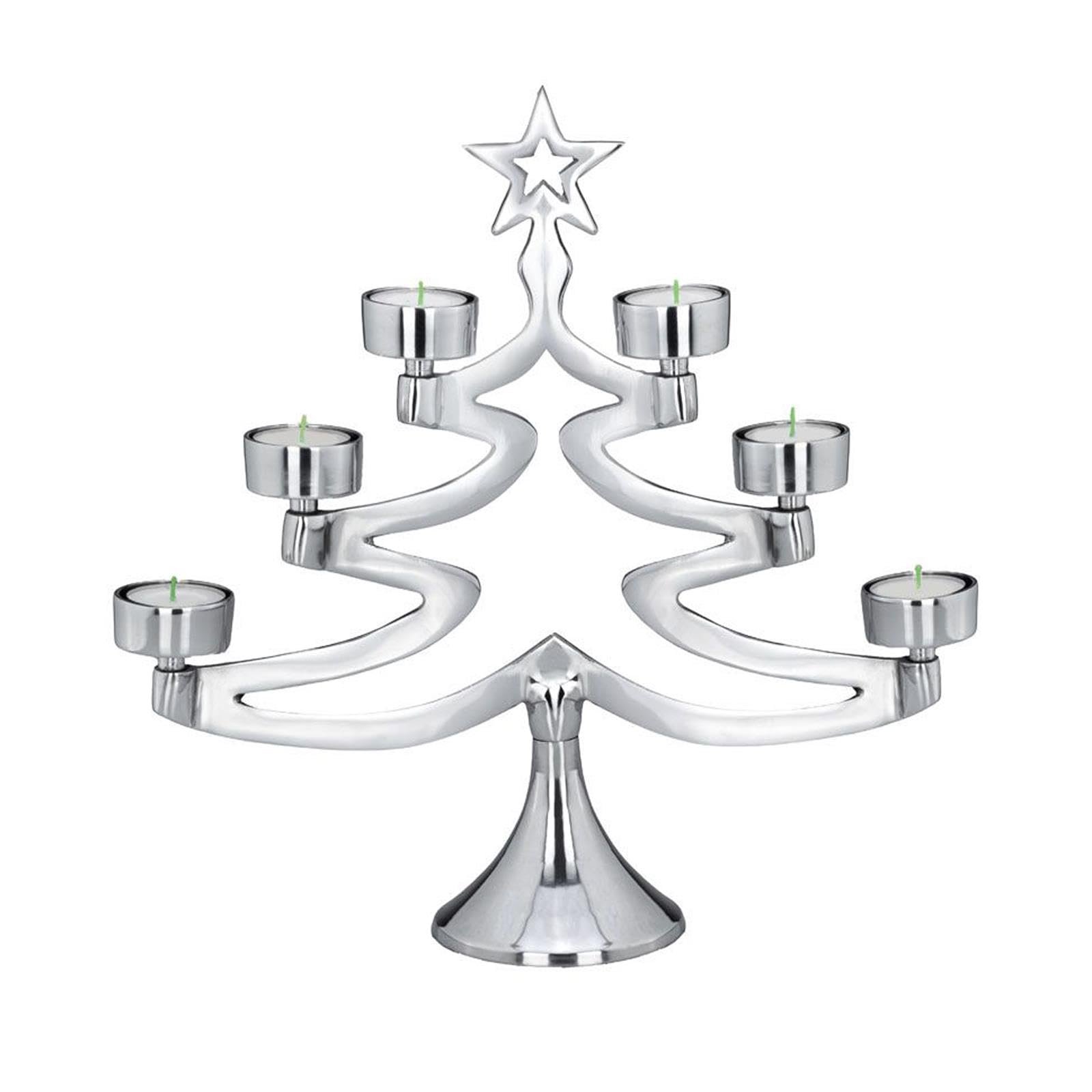 Teelichthalter 39 cm für 6 Teelichter - silberner Aluminium Teelichtständer in Tannenbaum-Form - Kerzenhalter ideal für die winterliche oder weihnachtliche Dekoration