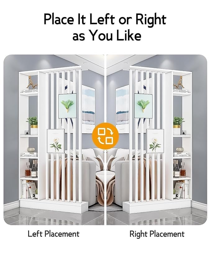 Image of Modern Wooden Room Divider with Storage Shelves | Partition for Living Room & Entryway | Decorative Display Rack with Vertical Slats ((96X48X6))