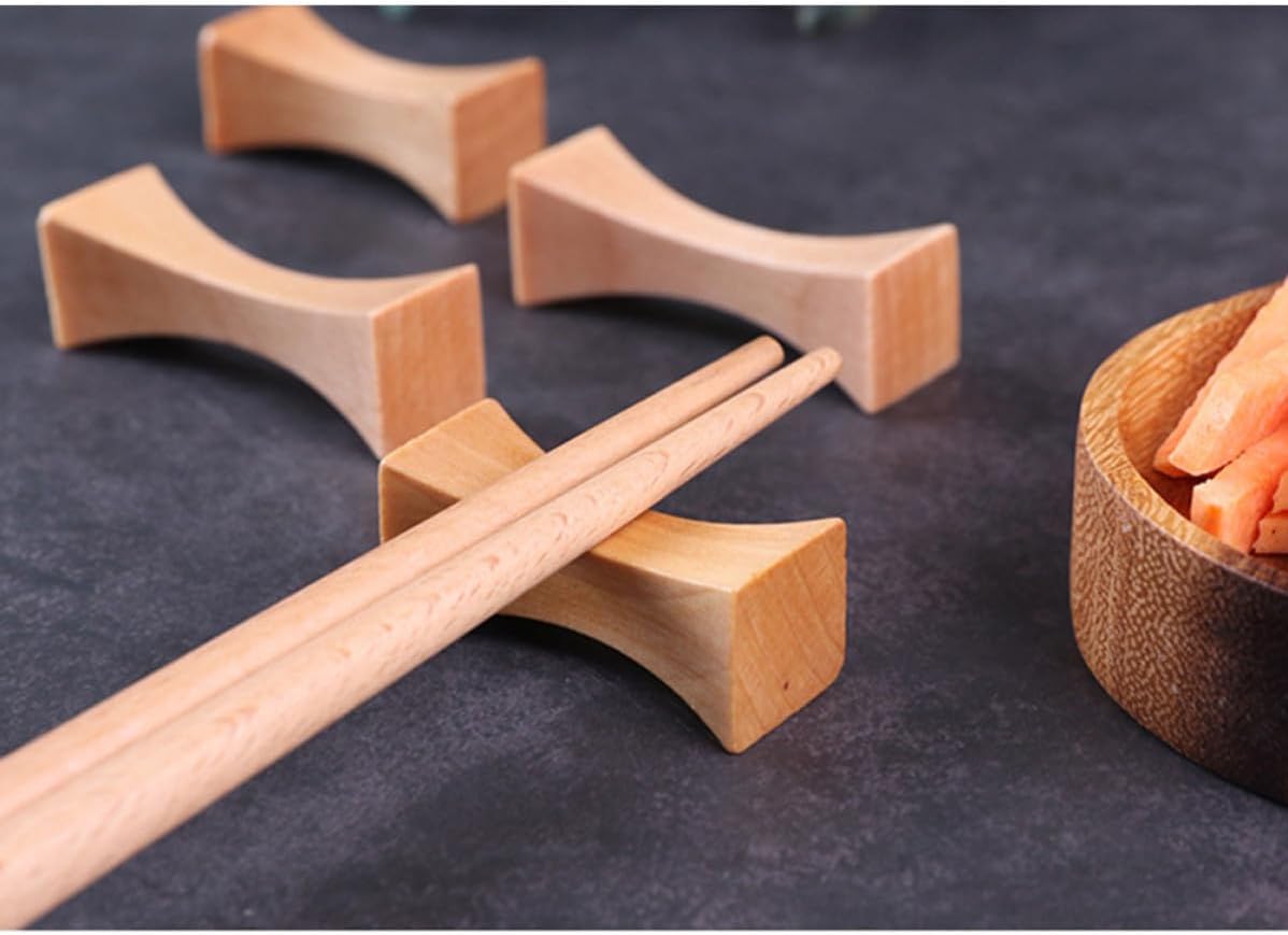 Wooden Chopsticks Holder and Spoon Rest Khaki Color 4pcs with Slender Waist Design Keep Chopsticks and Spoons Clean, for Dinner Table Decor