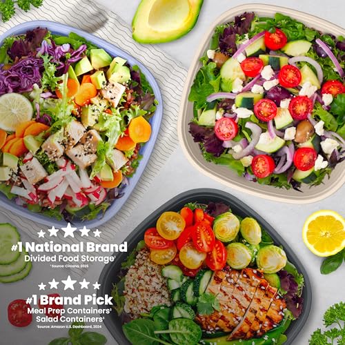 Image of Bentgo Prep - 1-Compartment Bowls with Custom-Fit Lids - Reusable, Microwave Safe, Durable, PFAS & BPA-Free, Freezer & Dishwasher Safe Meal Prep Food Storage - 10 Bowls & 10 Lids (White Stone Tan)