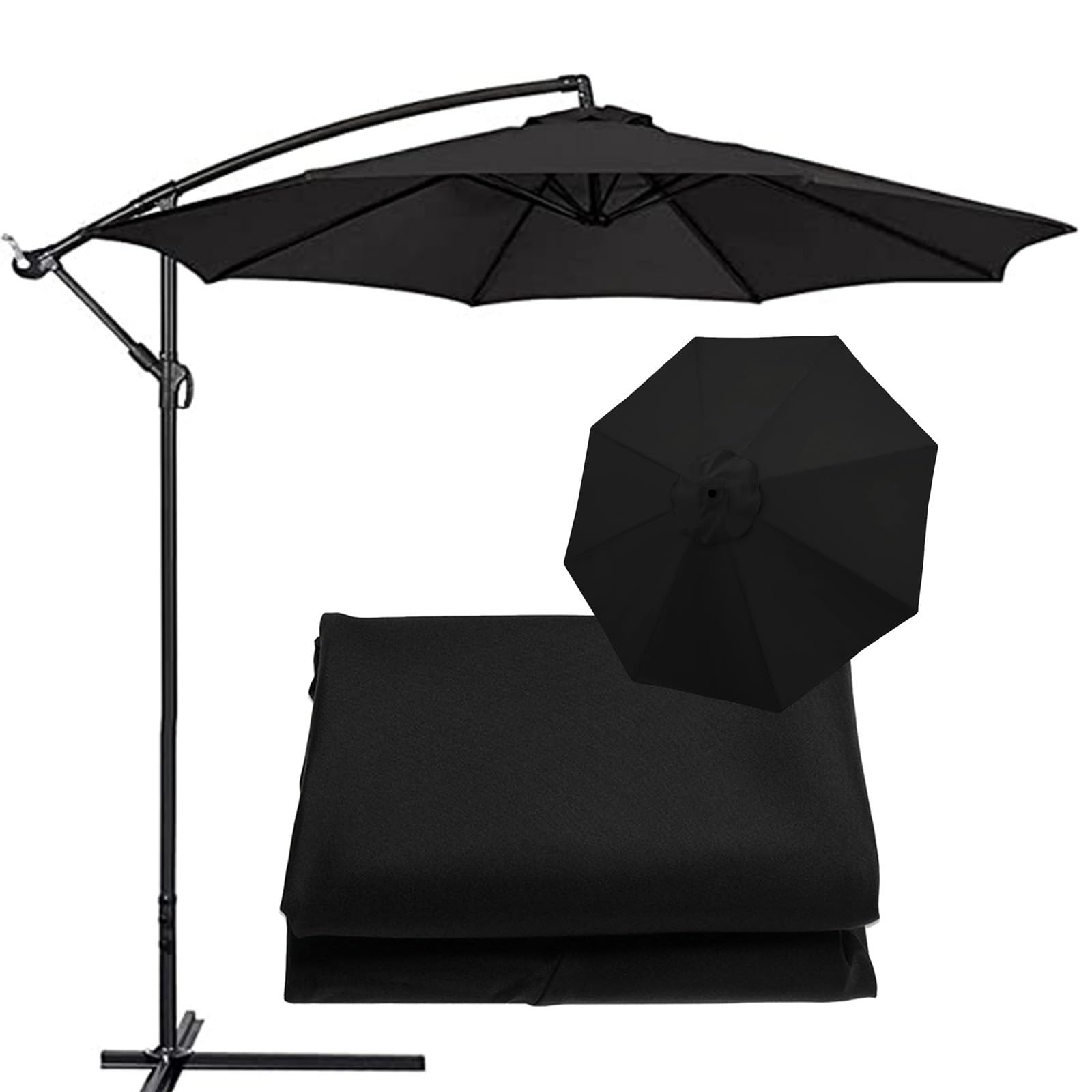Garden Replacement Parasol Canopy 9ft 10ft 6 Arms 8 Arms Patio Umbrella Replacement Fabric Cover, Umbrella Top Replacement Cloth, For Standard, Cantilever & Balcony Parasols(Thickness:Black,Size:10ft-