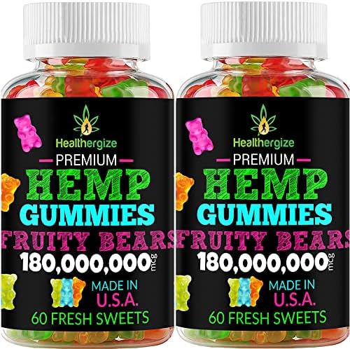 2PACK Hemp Gummies Premium Hemp Gummy Bears-for Sleep, Calm, Relax, Muscles, Inflammation-Natural Hemp Party-Made in USA