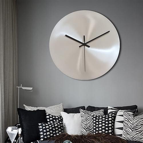 Miniatura 2 de Reloj de pared moderno con esfera de acero inoxidable, reloj decorativo plateado, sin número, movimiento silencioso, funciona con pilas, reloj de