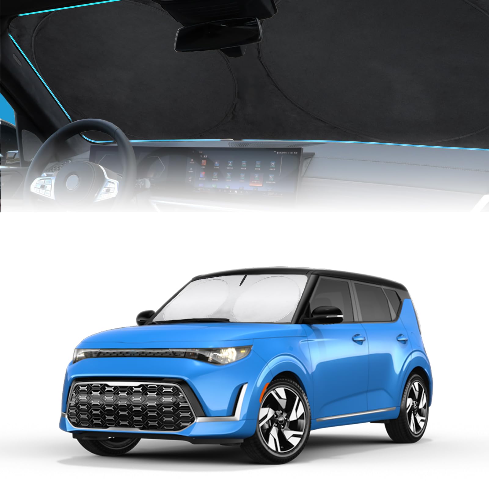 INSAUTO for Soul Windshield Sun Shade Window Sunshade Custom-fit 2020-2026 Kia Soul Wagon Windshield Cover Foldable Sun Visor Thicken 4-Layer Reflective Protector Block UV Rays Car Accessories