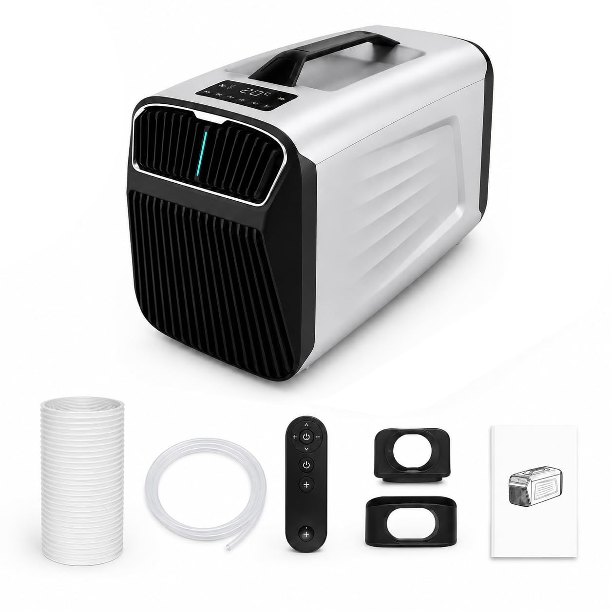 Aire Acondicionado Portatil 12V 24V para Caravana y Camping, 5200 BTU, 4 Modos Frío/Ventilador/Deshumidificación/Sueño, Temporizador 24h, Mando, para Casa, Coche, Camper y Viajes Cortos Silver-220V