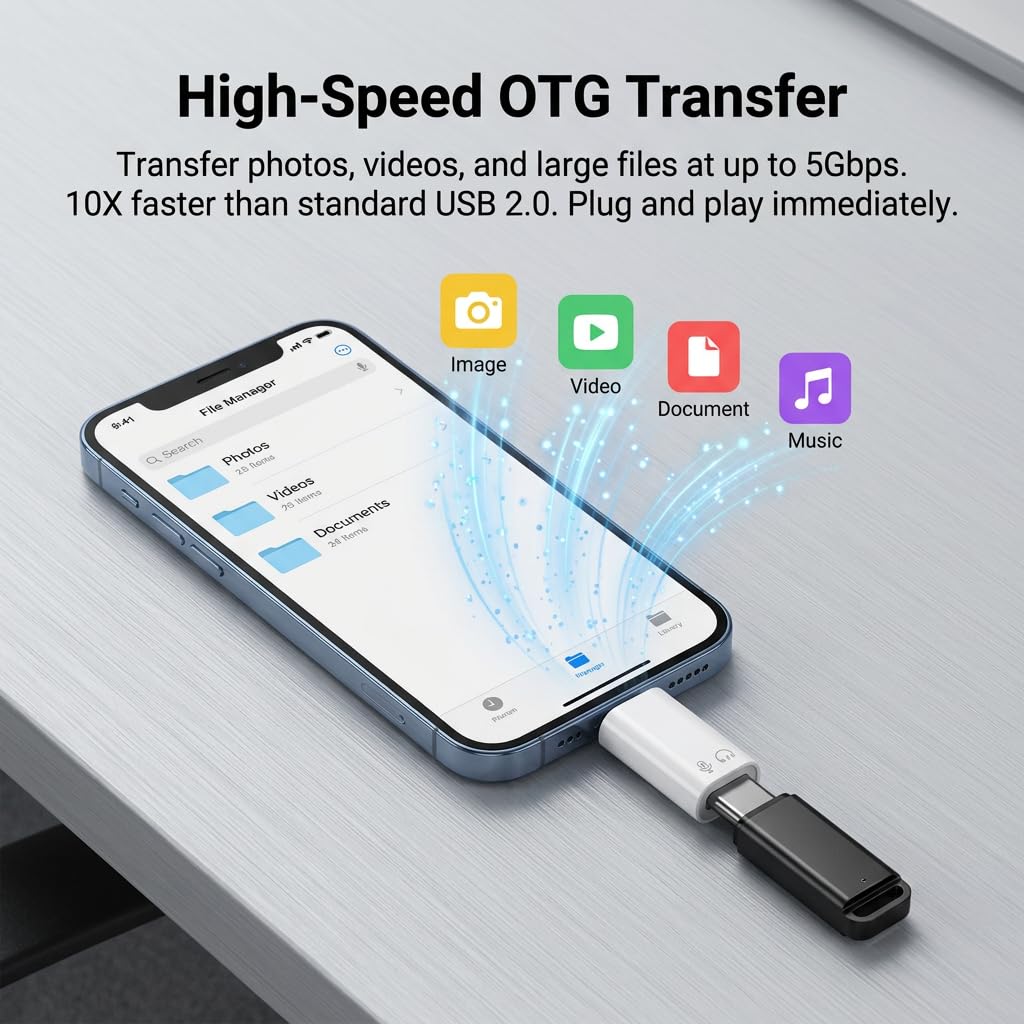 Adapter USB C na Lightning, adapter USB C do wtyczki Lightning do szybkiego ładowania PD i transmisji danych 480 Mbps, wytrzymała aluminiowa obudowa, idealna do samochodu i podróży, bez audio/OTG