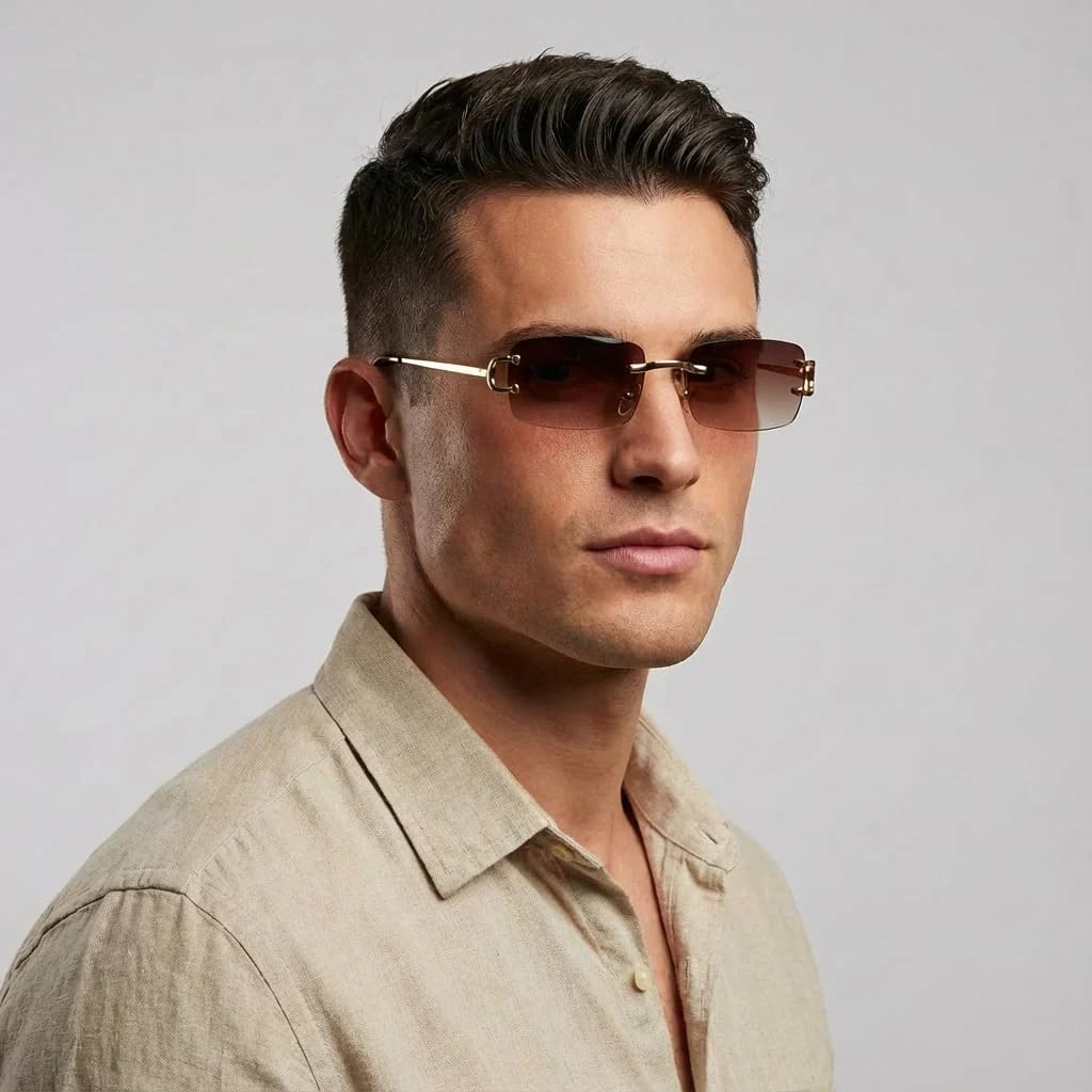JUDOO Retro Rimless Rectangle Sunglasses for Men Women Trendy Frameless Tinted Lens Eyewear