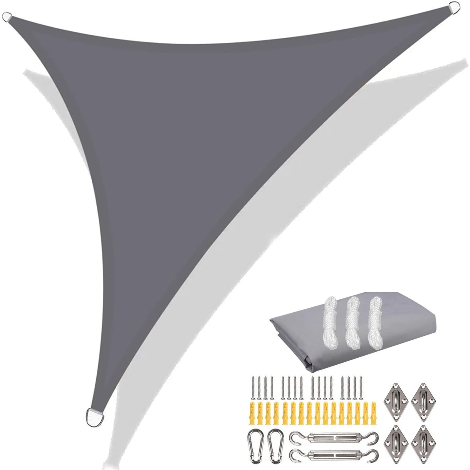 Lot de 2 pare-soleil triangulaire avec cordes - Résistant aux intempéries et respirant - Pour extérieur, camping et voyage (gris clair, 200 x 200 x 200 cm)